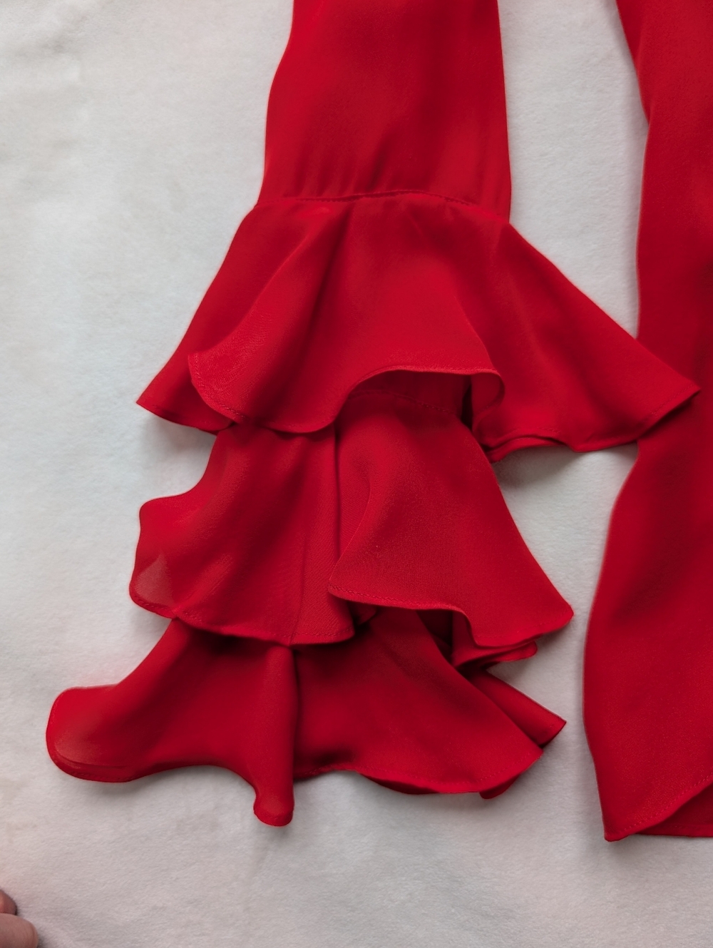 Red Ruffle-Sleeve Tie-Back Blouse - Picture 6 of 16
